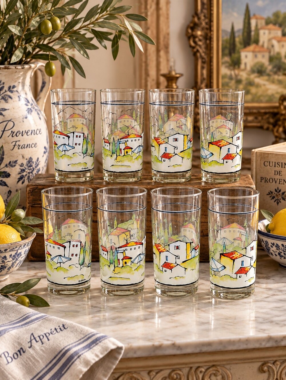 Vintage Sakura Provence Apple French Village Tumblers Set of 8 16oz